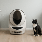 Best litter robot automatic self-cleaning litter box with tuxedo cat