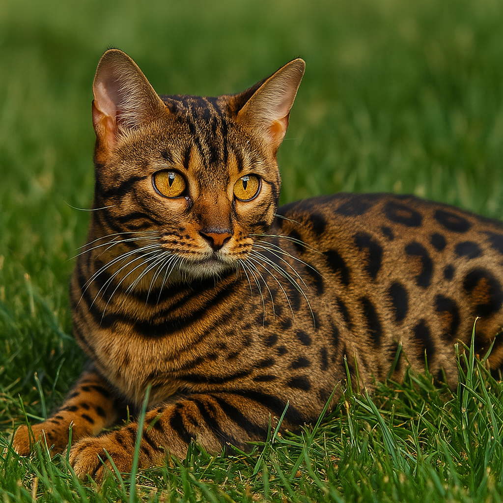 Spotted tabby cat with leopard-style spots on its golden coat