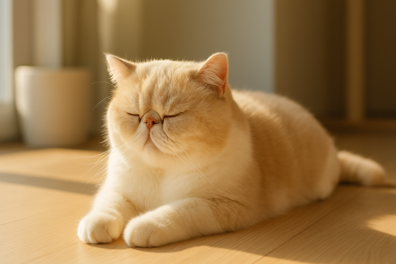 Exotic Shorthair cat resting peacefully, looking healthy and relaxed
