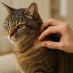 vet checking mild skin irritation on a cat for folliculitis
