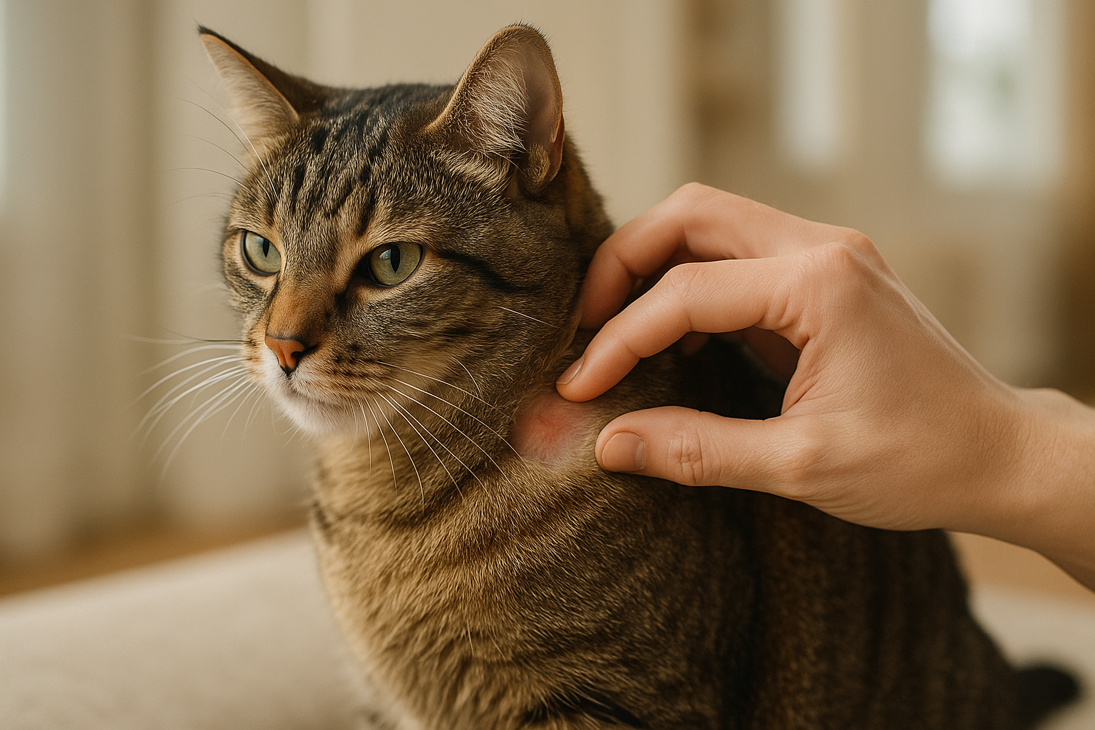 vet checking mild skin irritation on a cat for folliculitis