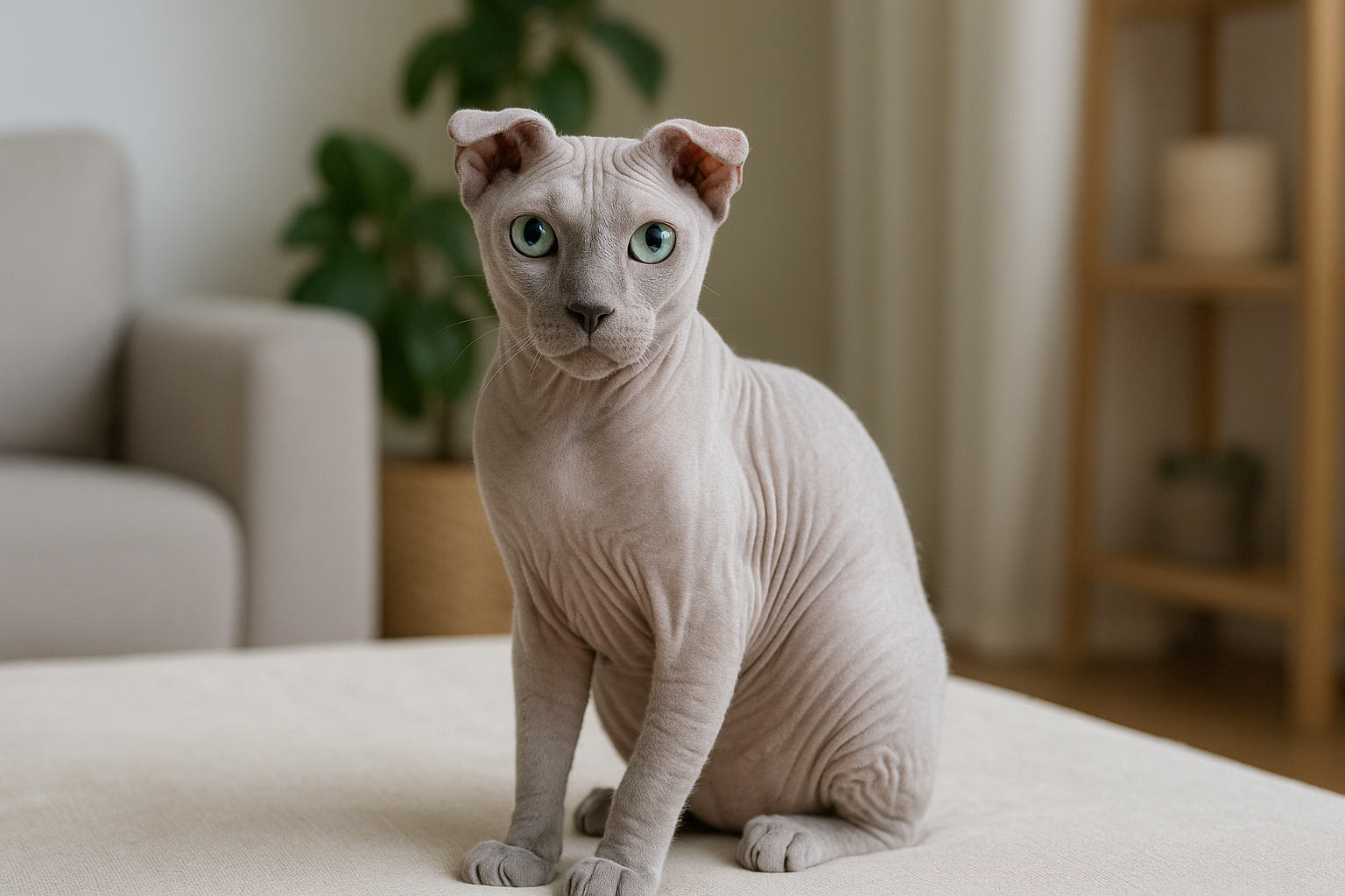 Ukrainian Levkoy Cat with folded ears and hairless body