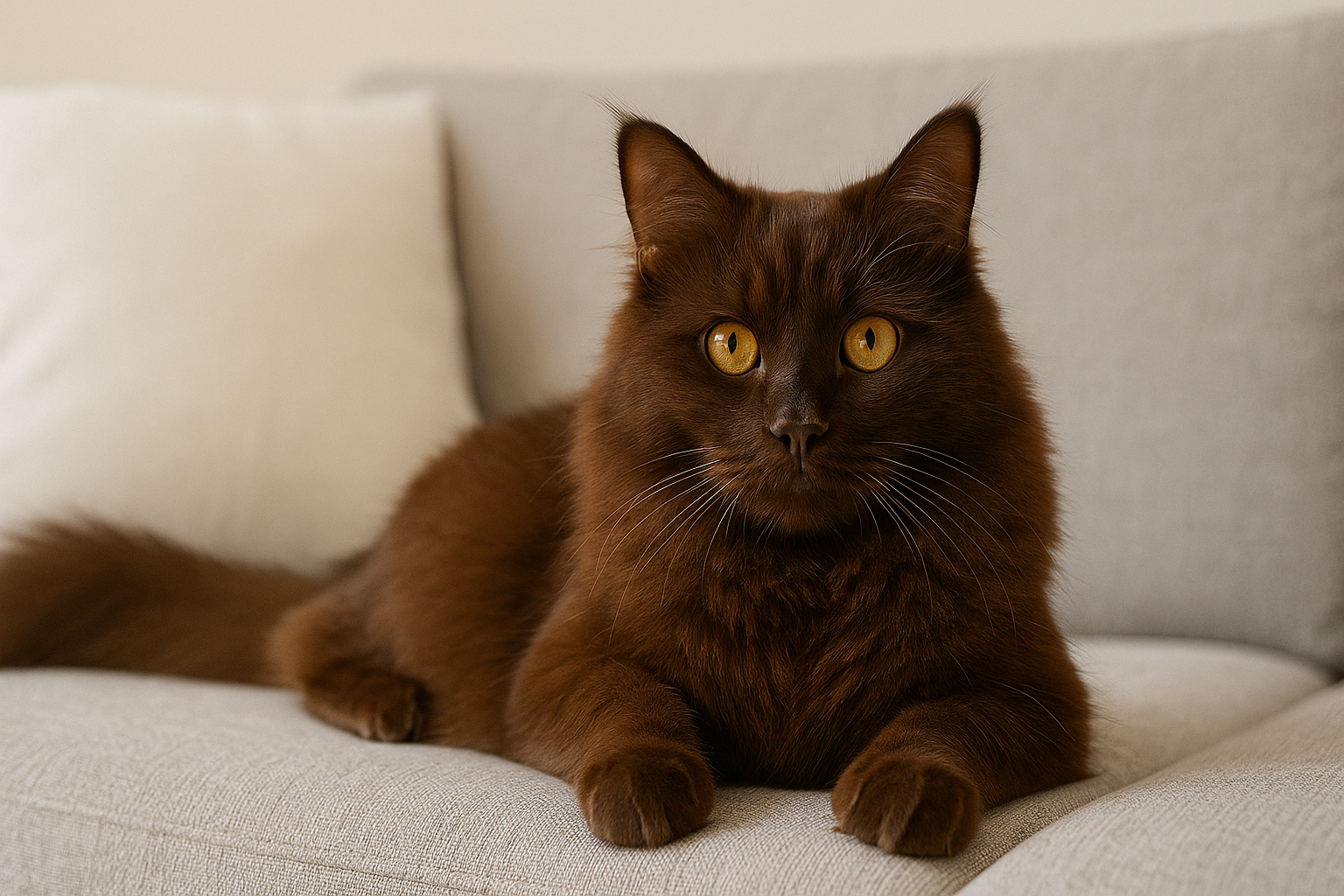 York Chocolate Cat with silky chocolate fur