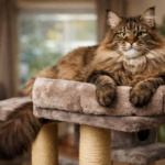 Large Maine Coon cat resting on a sturdy cat tower