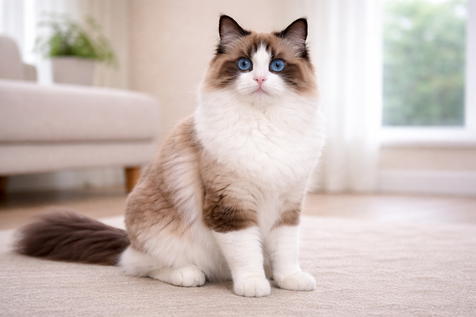 Bicolor Ragdoll showing white inverted V on face and white legs
